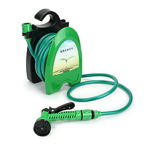 32FT Portable Mini Water Hose Reel Garden Watering Car Washing Hose Storage Holder Kit