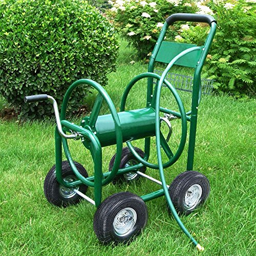 Garden Water Hose Reel Cart 300 FT Outdoor Heavy Duty Yard Water Planting Hose Reel Cart WBasket