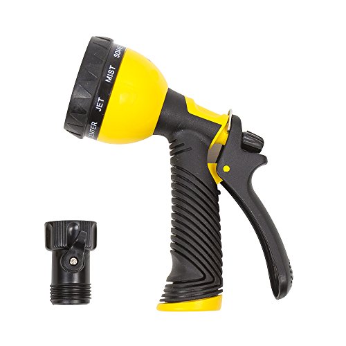 Garden Hose Nozzle - Heavy Duty 9 Pattern High Pressure GardenGuru Hose Nozzle with Shutoff Valve - Suitable for Watering Plants Cleaning Car Wash and Showering Pets
