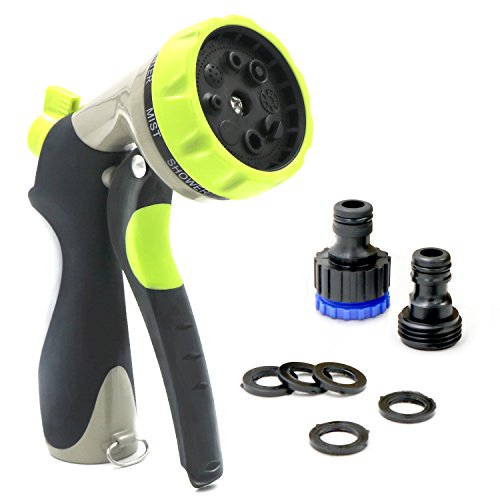 Garden Hose Nozzle Sprayer By Dighealth(tm)-full Metal, High Pressure And Heavy Duty, 8-in-1 Adjustable Pattern