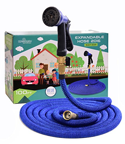Geniusway Expandable Garden Hose 100ft With Adjustable Sprayer - Expands Up To 4 Times Lightweight Strongest