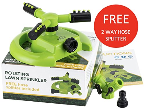Rotary Lawn Sprinkler - Free 2 Way Hose Splitterndash Best Lightweight Garden Sprinklers- Covers 1000sq Ft - Great