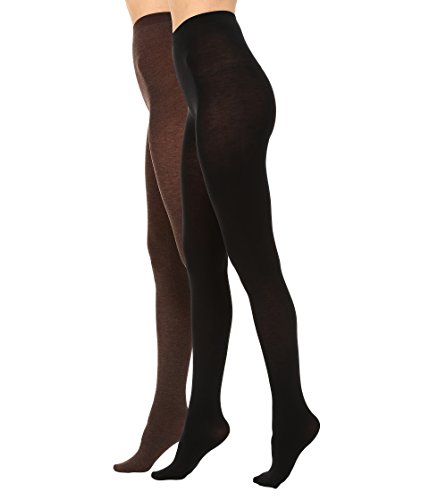 HUE Heat Temp Tights  Espresso HeatherBlack Hose 2-Pack