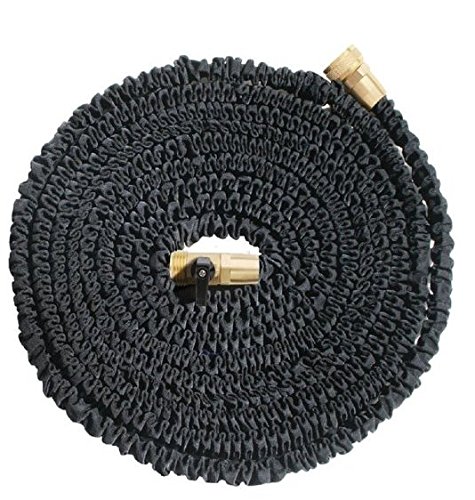 Soled 75ft Heavy Duty Expandable Hose black Upgraded Brass Fittings And Shut-off Valve Toughest Flexible
