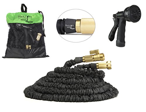 The 25ft Black Cobra Expandable Garden Hose Strongest Flexible Expanding Hose With Solid Brass Fittings And Uv