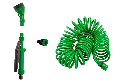 Coiled Garden Hose5 Pattern Water Nozzleamp Tap Adapter Bonus - Flexibleretractablekink Freendash Expandabledrinking