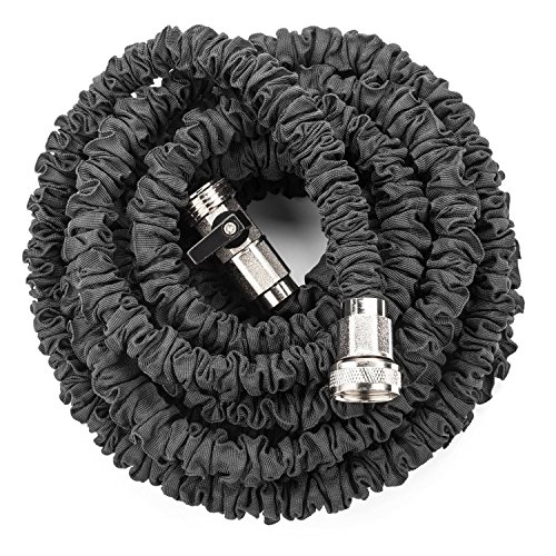 Extreme Coiled Canopy Expandable Retractable Garden Hose Black 100ft Solid Brass Ends Double Core As Seen