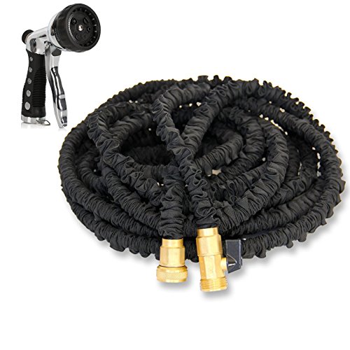 F-light 100FT Retractable Garden Hose Expandable Stretch Car Watering Pipes Magic Hose Double Latex Core Solid Brass Ends  Water Hose Nozzle for Irrigation
