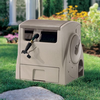 Retractable Garden Hose Storage Reel- 100 Storage Capacity Fully Automatic Electric Rewind Lightweight and Portable- Tangle Free Watering Foot Pedal Control Fully Weatherproof- Resin Plastic Durable