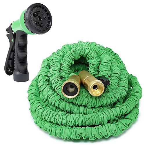 T-Monici 50 Feet Expandable Retractable Garden Hose Set Watering Hose Car Wash with 8 Setting Sprayer green