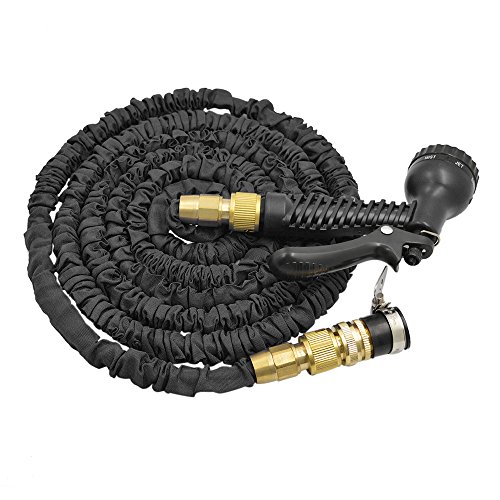 CLEEACC Flexible Garden Water Hose with Durable Double Latex Expandable Kink-free Hose Pipe and Fits Common Style Solid Brass Hose FittingsProfessional Spray Gun Black 100FT