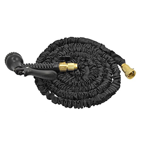 CLEEACC Flexible Garden Water Hose with Durable Double Latex Expandable Kink-free Hose Pipe and Spiral Solid Brass Hose FittingsProfessional Spray Gun Black 100FT