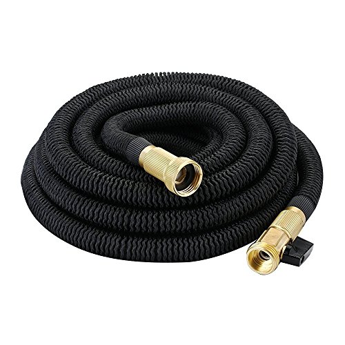 Expandable Hose with Spray Nozzle 50ft Magic Retractable Garden Water Hose With Double Latex Core Extra Strength Fabric and Copper Connector for Spray Nozzle ---Black