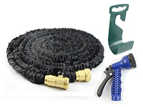 Expanding Garden Hose 50 Ft By Garden Mist - Black - Premium Kit Includes Brass Connectors And Onoff Valve Spray