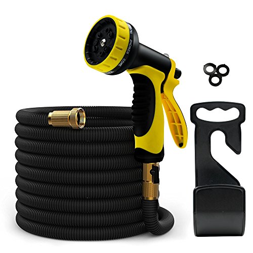 ERAY 50 Feet Expandable Garden Hose Pipe - No-Kink Flexible Water Hoses Hosepipe Extra Strength Triple Latex Inner Tube 10 Function Spray GunStorage Bag Black