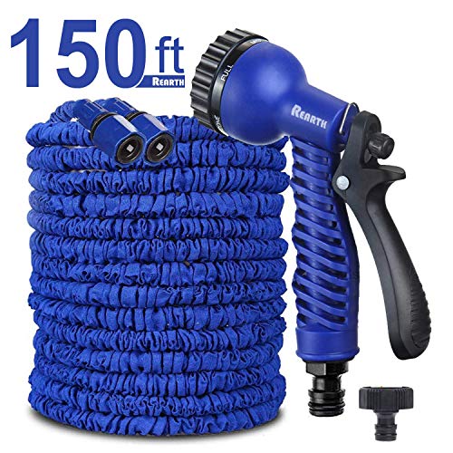RedEarth 100FT  150FT  200FT Magic Stretch Flexible Expandable 3 x Expanding Garden Hose Pipe Natural Triple Layer Light Weight Non Kink with 7 Setting Professional Water Spray Nozzle 150FT