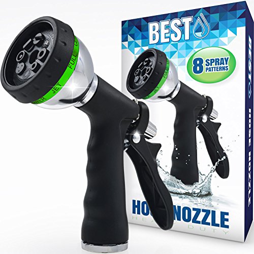 Best Garden Hose Nozzle high Pressure Technology - 8 Way Spray Pattern - Jet Mist Shower Flat Full Center