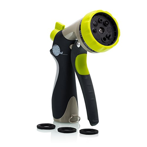 Garden Hose Nozzle - Hand Sprayer - 8 Pattern Adjustable, Heavy Duty Metal Construction - Slip Resistant - With