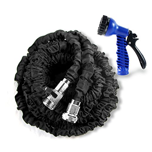 Black 50ft Expandable Garden Hose Shrinking Flexible Magic Retractable Water Hose With Solid Brass Connectors