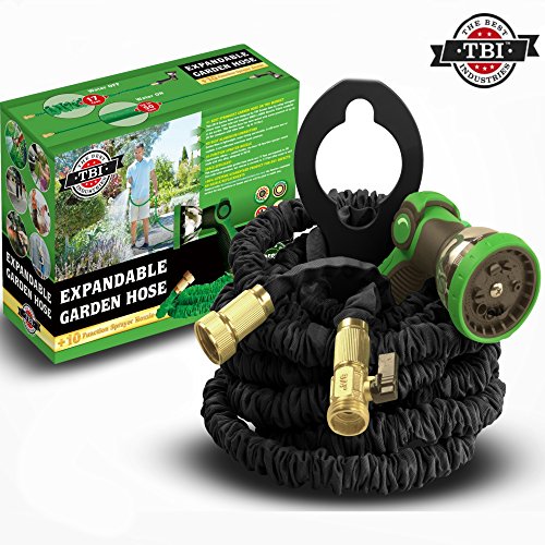 Tbi Garden Hose 50 Foot - Best Expandable Water Hoses Set Dap Pro 10-way Spray Nozzle - Strongest Lightweight