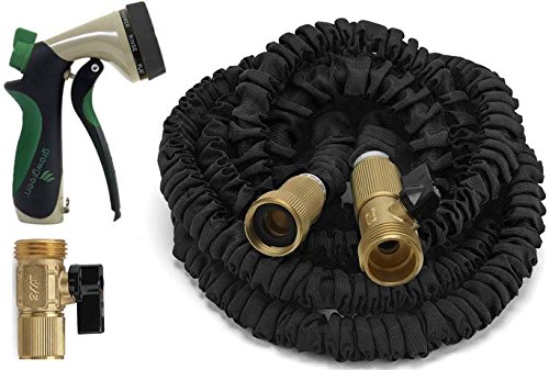 Expandable Garden Hose 100 Feet Strongest Expandable Hose With All Brass Connectors8 Pattern Spray Nozzle And