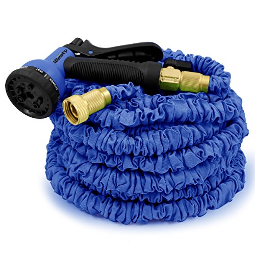 IBeaty Lightweight 100ft Expandable Garden Hose Magic Flexible Water Hose with 34Inch Solid Brass Ends 8 Position Spray Nozzle Blue