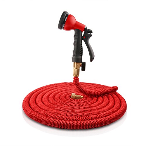 LEDMO 100 FT Garden Hose 8 Way Hose Nozzle Solid Brass Hose fittings Garden Water Hose Red