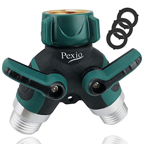 Pexio Professional Garden Hose Connector Hose Splitter 2 Way with Comfortable Rubberized Grip Body Made of Copper  Green
