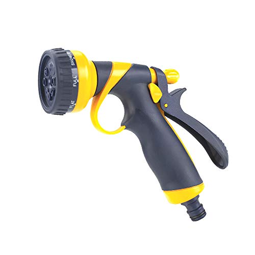 Professional Garden Hose Nozzle 8 Adjustable Watering Patterns Suitable for Watering Lawn Garden Washing Dogs PetsYellow