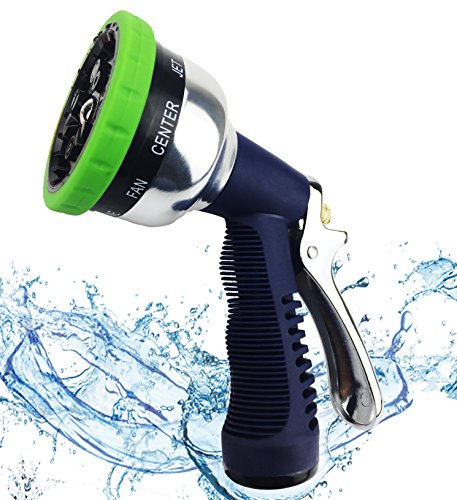 Professional Garden Hose Nozzle Spray Nozzle 9 Adjustable Watering Patterns Metal Body Grip High Pressure - Suitable for Watering Lawn and Garden Washing Dogs Pets