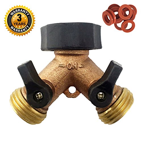 A1001 Heavy Duty Brass Y 2 Way Garden Hose Connector Brass 2-way Splitter 10 Hose Washers overmold 1pk