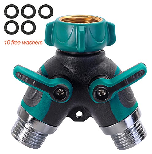 Blisstime 2 Way Garden Hose Splitter Y Shaped Valve Garden Hose Connector with 10 Rubber Washers