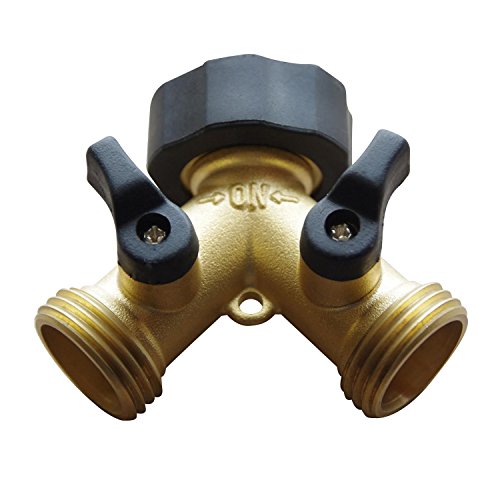 FreehawkÂ Hose Valve Hose Faucets Flexible Hose Connector Garden Hose Splitter 2 Way Solid Brass Y Valve Garden Hose Connector with Comfort Grip