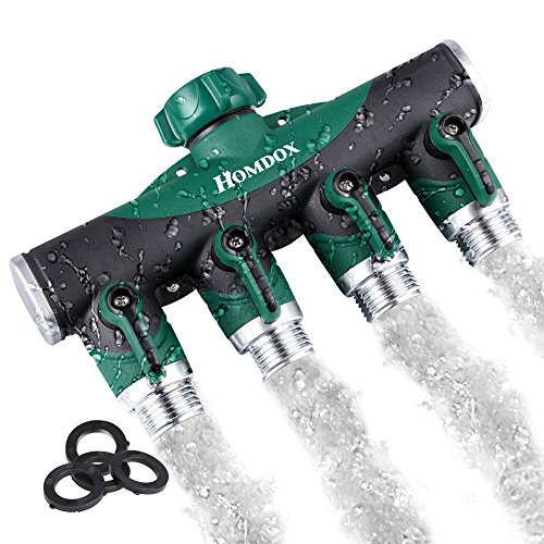 Homdox 4 Way Hose SplitterY Garden Hose Connector Fits With Outdoor Faucet with 3 Rubber Washers Ball Valve for Easy Garden Life