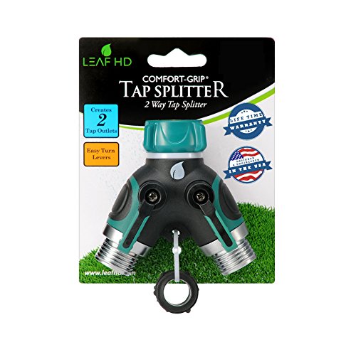 Leaf Hd Zx-9 Garden Hose Splitter Y Ball Valve Connector With Soft Touch Easy Turn Levers Bundle With 3 Rubber