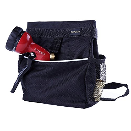 EXPERTO - FLEXIBLE EXPANDABLE GARDEN HOSE STORAGE BAG  HOLDER with Adjustable Strap and 3 Exterior Pockets Protects Lawn Accessories While Keeping Supplies at Your Fingertips