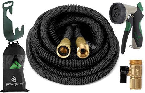 HEAVY DUTY Improved Design 50 Feet Expandable Hose Set Strongest Garden Hose On Earth With All Solid Brass Connector 8-pattern Spray Nozzle Hose Hanger  Storage Sack by GrowGreen