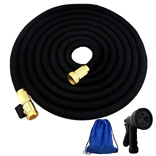 50ft Expanding HoseKEKU Strongest Expandable Garden Hose with Double Latex Core SOLID BRASS FittingShut Off Valve and Extra Strength Fabric for Car Garden Hose Nozzle