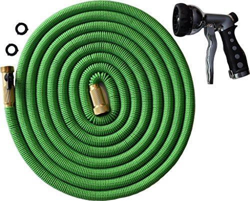 2017 DESIGN TRIPLE LAYER LATEX CORE 50-FT Expandable Garden Hose Strong Brass Connectors Not Plastic Chrome Metal Multi-Setting Spray Nozzle 100 Customer Satisfaction Warranty - 50 FT