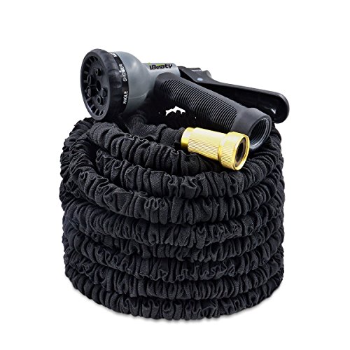 IBeaty Lightweight 100ft Expandable Garden Hose Magic Flexible Water Hose with 34Inch Solid Brass Ends 8 Position Spray Nozzle Black