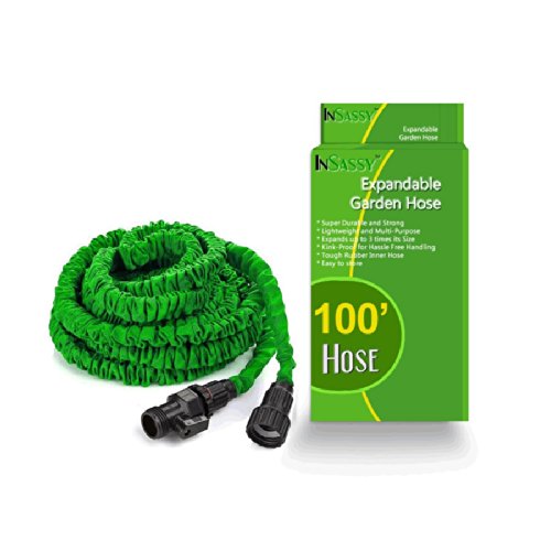 InSassy TM Expandable Garden Water Hose Green 100 Feet Hose