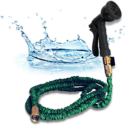 25 FT Expandable Garden Hose 100 Brass Fittings 8 Function Spray Nozzle by Dignitree Ultra Lightweight Double Wall Expanding Layer Core FREE Washer eBook and Gift Box