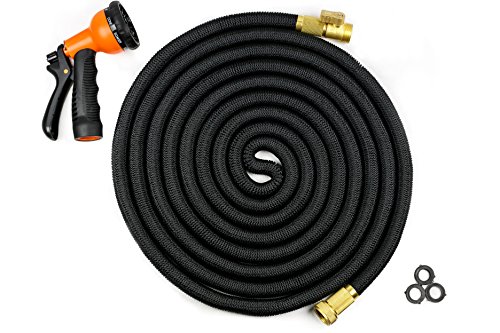 Arbour Triple Layer Latex Core Expandable Garden Hose with Brass Connectors OnOff Valve and 8-Function Spray Nozzle 50-Feet Black