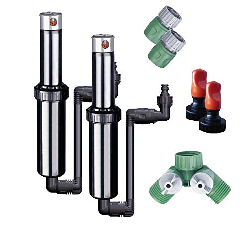 Quick-Snap In-Ground 5-Inch Pop-Up Adjustable Sprinkler 2-Pack With Quick Hose Connectors And Splitter QSK-742
