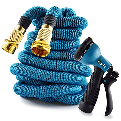 Gada Garden Hose -Expandable Water Hoses Set 8-Way Spray Nozzle - STRONG Lightweight Coil Flex Collapsible Flexible Expanding Three LAYER Latex in Pocket 75ft