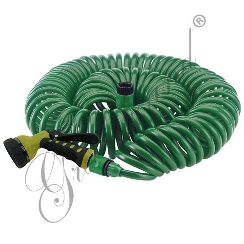 GreenboundÂ 50 Feet Quick Easy Release Connector Garden Coil Hose with 8 Pattern Spray Nozzle Green