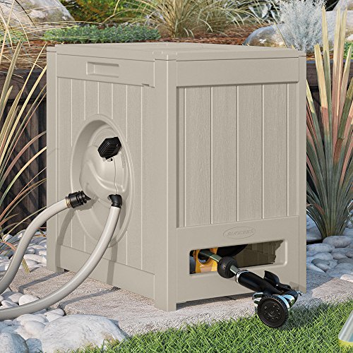 Suncast Hose Reel Crate Best Water Powered Hideaway For Flexible Water Pipe Self Winding Holder w Guide Perfect For Garden Yard Backyard Patio Poolside Lawn Cleaning Car Wash Space saver