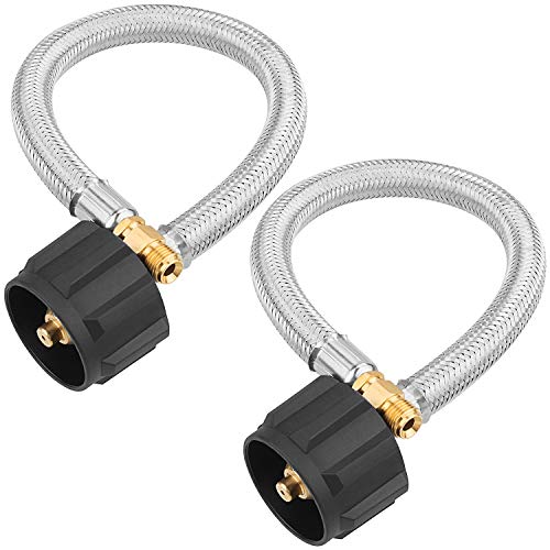 CBTONE 2 Pack 14 Inverted RV Propane Pigtail Hose 12 Inch Stainless Braided Hose for Auto-Changeover Regulator - Perfects for BBQ Grill RV and Camping Travel Trailer or Outdoor Cooking