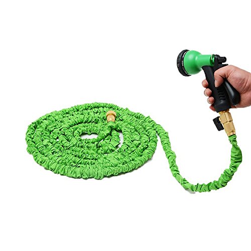 50 Ft Expanding Water Hose Strongest Expandable Garden Hose Solid Brass Ends Shut-off Valve Extra Strength Fabric