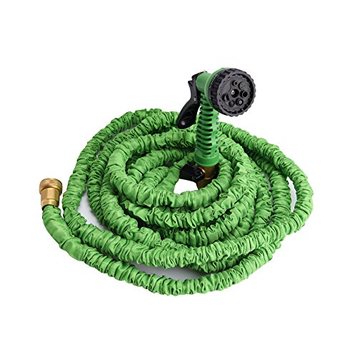 Expandable Garden Hose With Solid Brass Ends Lightweight Yet Strongest Flexible Fabric Shut Off Valve  Anti-Aging  Multifunctional Sprayer 50ft-Brass